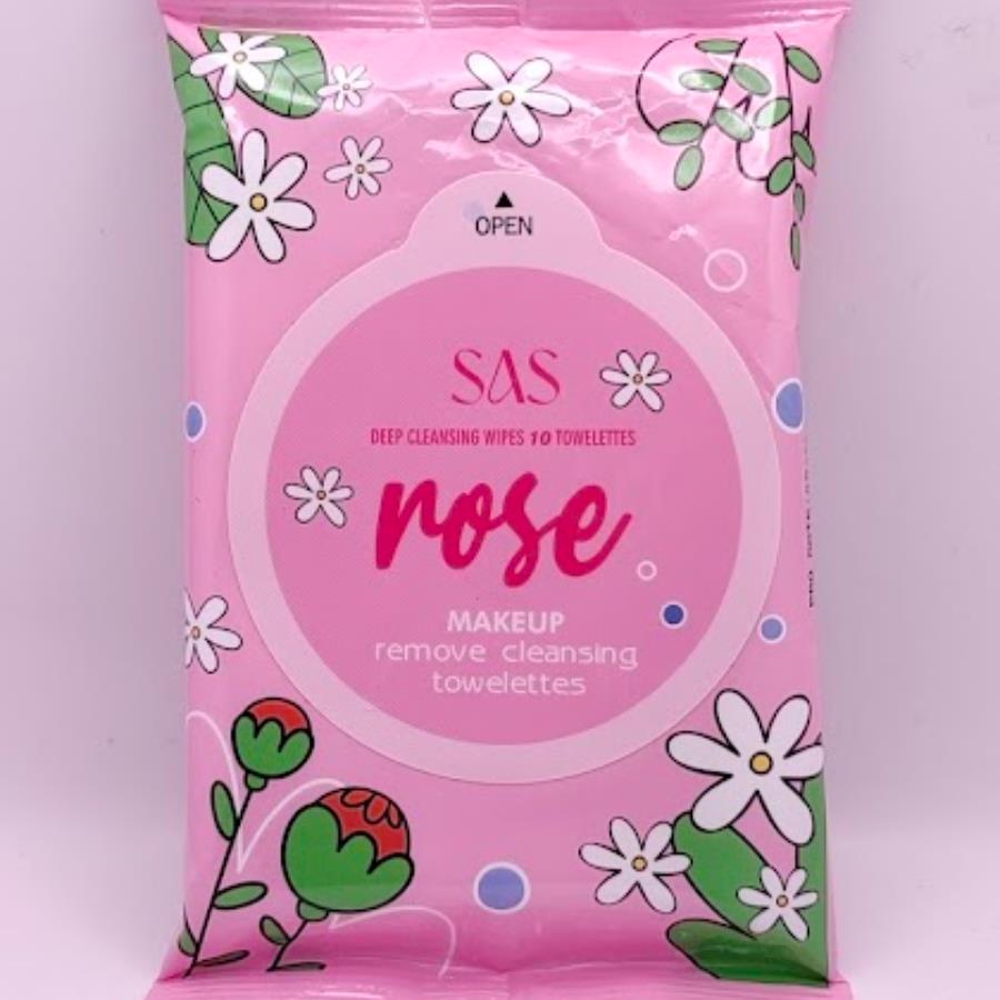 SAS Rose Makeup Remover Wipes – Toallitas Desmaquillantes Calmantes de Rosa (10 pzas)